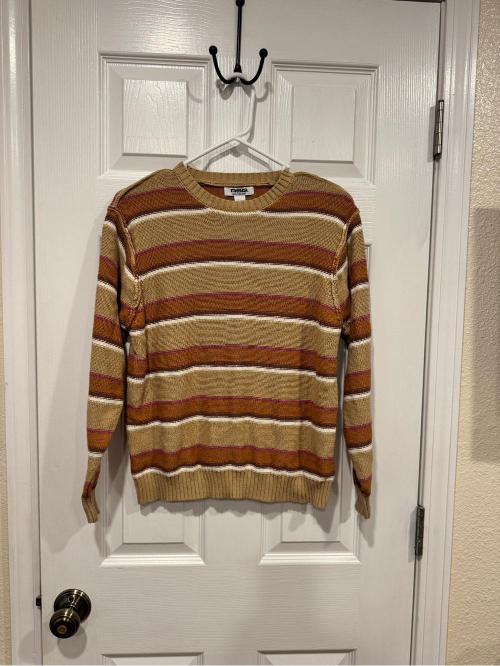 RSQ Striped Crewneck Sweater in Tan, Rust & Cream